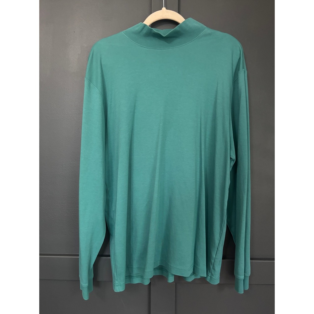 L.L. Bean 100% Pima Cotton Mock Neck Top XL Regular Aqua Teal Long Sleeve Casual